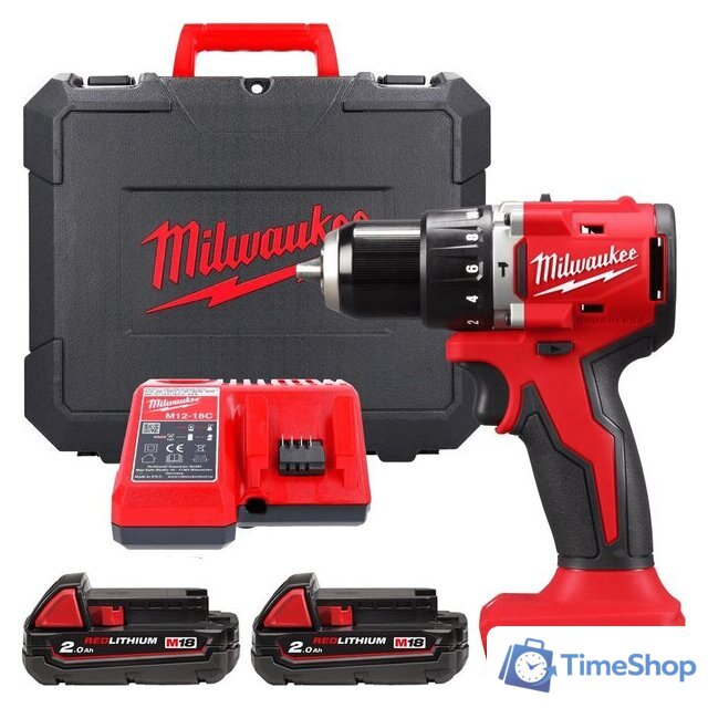 Ударная дрель-шуруповерт Milwaukee M18 M18BLPDRC-202C 4933492822 (с 2-мя АКБ 2 Ач, кейс) - Изображение №1 — Интернет-магазин Time-Shop