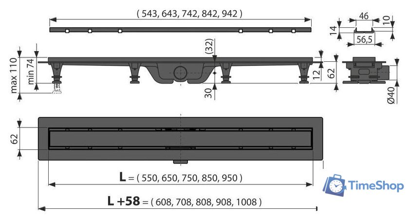 Трап/канал Alcadrain APZ19-850 - Изображение №3 — Интернет-магазин Time-Shop