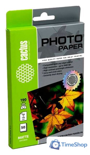 Фотобумага CACTUS Матовая А6 190 г/м2 50 листов (CS-MA619050) - Изображение №1 — Интернет-магазин Time-Shop