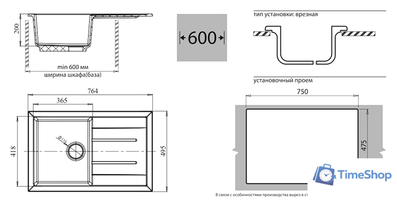Кухонная мойка GranFest Quadro GF-Q780L (топаз) - Изображение №2 — Интернет-магазин Time-Shop