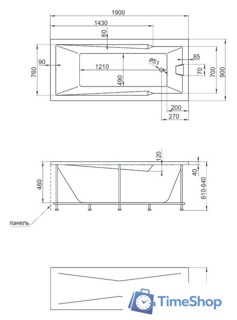 Ванна 1Марка Raguza 190x90 - Изображение №2 — Интернет-магазин Time-Shop