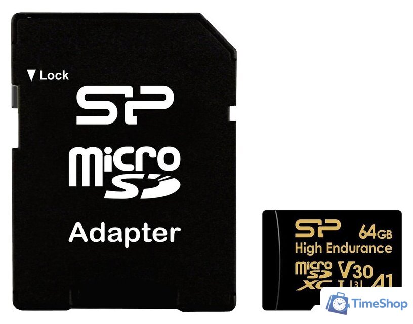 Карта памяти Silicon-Power Golden Series High Endurance microSDXC SP064GBSTXDV3V1HSP 64GB (с адаптером) - Изображение №1 — Интернет-магазин Time-Shop