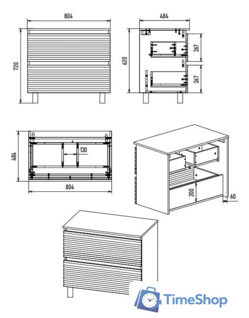  Brevita Тумба под умывальник Dakota 80 DAK-07080-19/02-2Я (черный/темное дерево) - Изображение №13 — Интернет-магазин Time-Shop