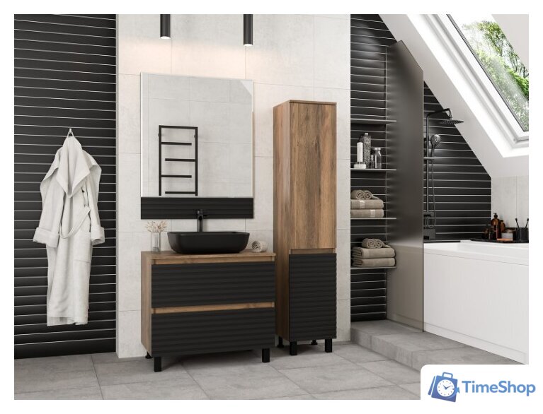  Brevita Тумба под умывальник Dakota 80 DAK-07080-19/02-2Я (черный/темное дерево) - Изображение №12 — Интернет-магазин Time-Shop