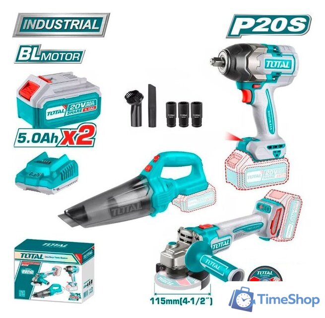  Total TOSLI240789 (гайковерт, болгарка, пылесос, 2 АКБ) - Изображение №1 — Интернет-магазин Time-Shop