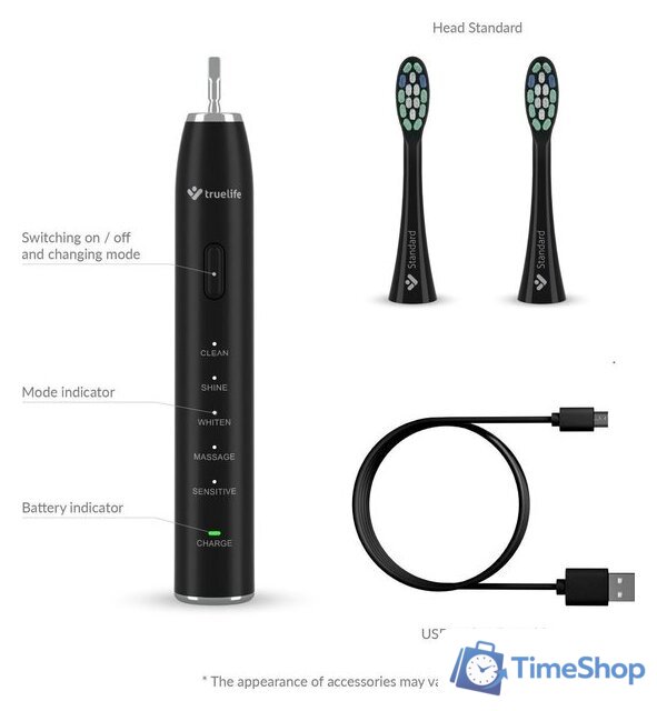 Электрическая зубная щетка TrueLife SonicBrush Clean30 (черный) - Изображение №8 — Интернет-магазин Time-Shop