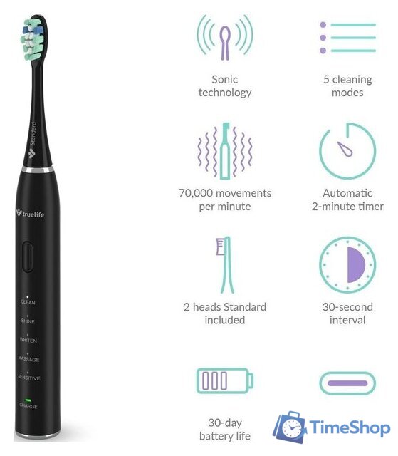 Электрическая зубная щетка TrueLife SonicBrush Clean30 (черный) - Изображение №4 — Интернет-магазин Time-Shop