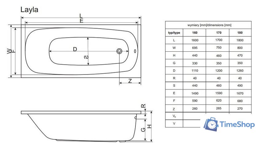 Ванна Excellent Layla 170x75 (с ножками) - Изображение №4 — Интернет-магазин Time-Shop