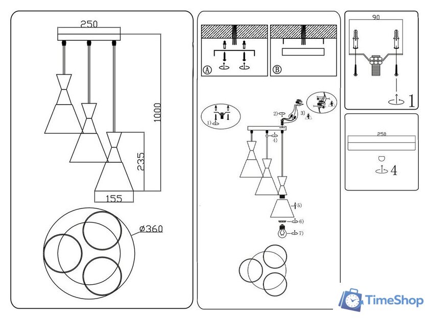 Подвесная люстра Ambrella light Traditional TR3167/3 WH/BK (белый/черный) - Изображение №10 — Интернет-магазин Time-Shop