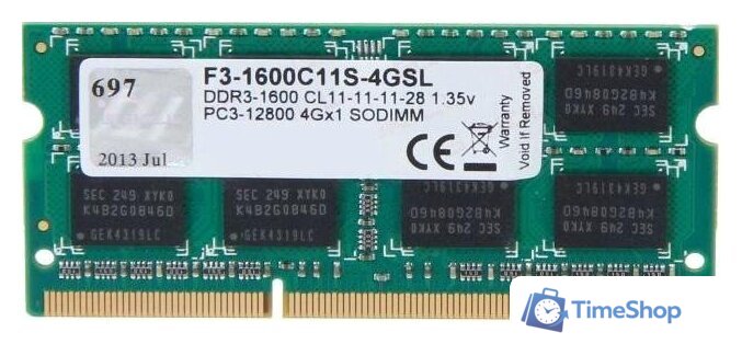 Оперативная память G.Skill 8GB DDR3 SODIMM PC3-12800 F3-1600C11S-8GSL - Изображение №1 — Интернет-магазин Time-Shop