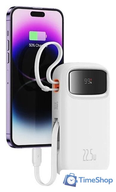 Внешний аккумулятор Baseus Qpow2 Dual-Cable Digital Display Fast Charge Power Bank 22.5W 20000mAh (белый) - Изображение №3 — Интернет-магазин Time-Shop