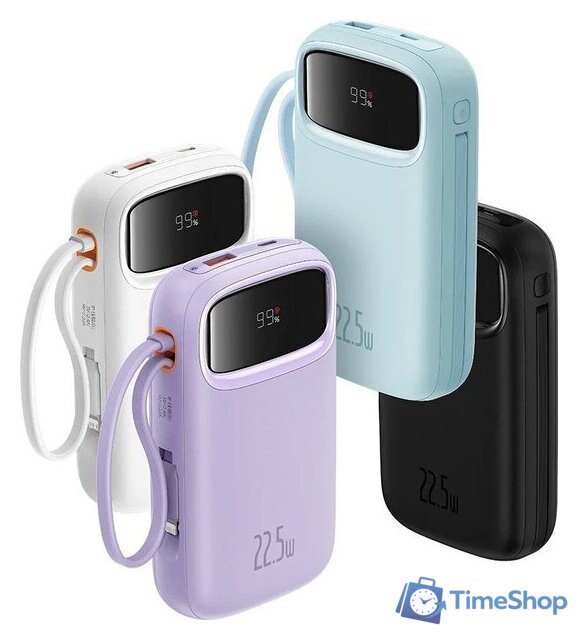 Внешний аккумулятор Baseus Qpow2 Dual-Cable Digital Display Fast Charge Power Bank 22.5W 20000mAh (белый) - Изображение №9 — Интернет-магазин Time-Shop