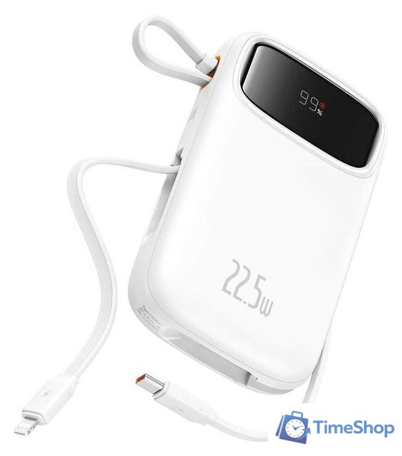 Внешний аккумулятор Baseus Qpow2 Dual-Cable Digital Display Fast Charge Power Bank 22.5W 20000mAh (белый) - Изображение №1 — Интернет-магазин Time-Shop