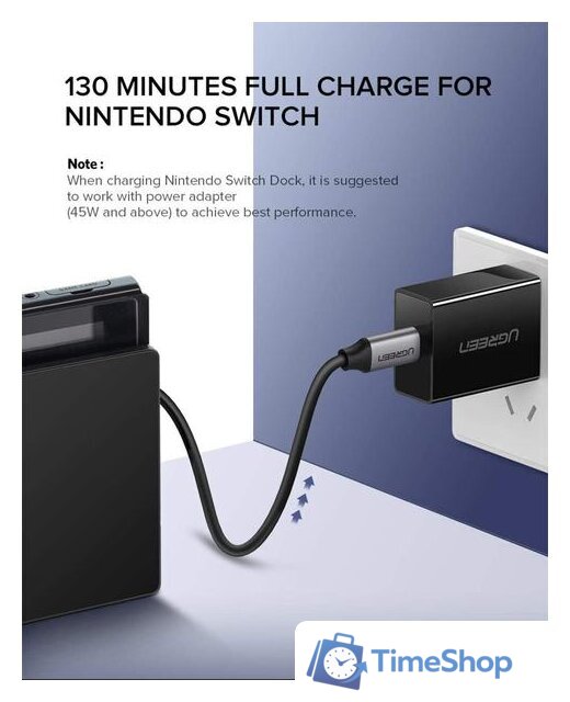 Кабель Ugreen US161 50751 USB Type-C - USB Type-C (1.5 м, черный/серый) - Изображение №2 — Интернет-магазин Time-Shop