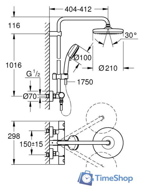 Душевая система  Grohe Tempesta Cosmopolitan System 210 27922001 - Изображение №7 — Интернет-магазин Time-Shop