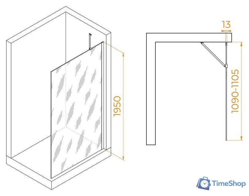 Душевая стенка RGW WA-110B 351011011-14 110 (черный/прозрачное стекло) - Изображение №2 — Интернет-магазин Time-Shop