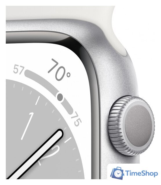 Умные часы Apple Watch Series 8 45 мм (алюминиевый корпус, серебристый/белый, спортивные силиконовые ремешки S/M + M/L) - Изображение №3 — Интернет-магазин Time-Shop