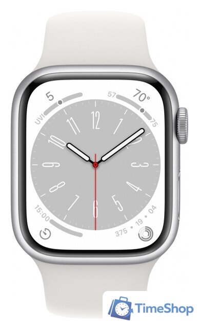 Умные часы Apple Watch Series 8 45 мм (алюминиевый корпус, серебристый/белый, спортивные силиконовые ремешки S/M + M/L) - Изображение №2 — Интернет-магазин Time-Shop