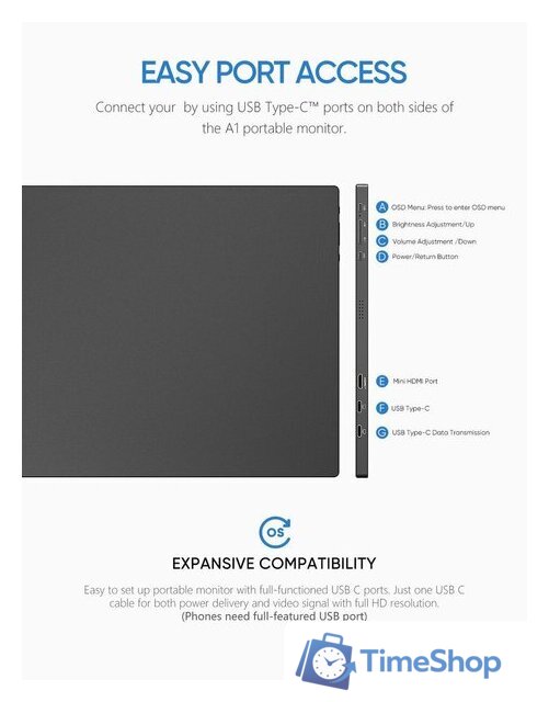 Портативный монитор Arzopa A1 - Изображение №5 — Интернет-магазин Time-Shop