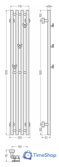 Полотенцесушитель Сунержа Кантата Pro 1200x150 30-0446-1215 - Изображение №4 — Интернет-магазин Time-Shop