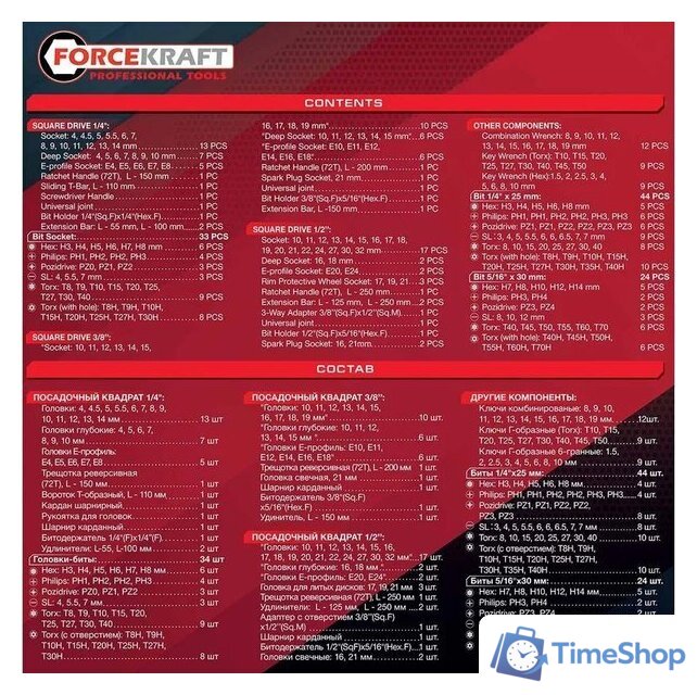 Универсальный набор инструментов ForceKraft FK-42222-5 (64513) - Изображение №5 — Интернет-магазин Time-Shop