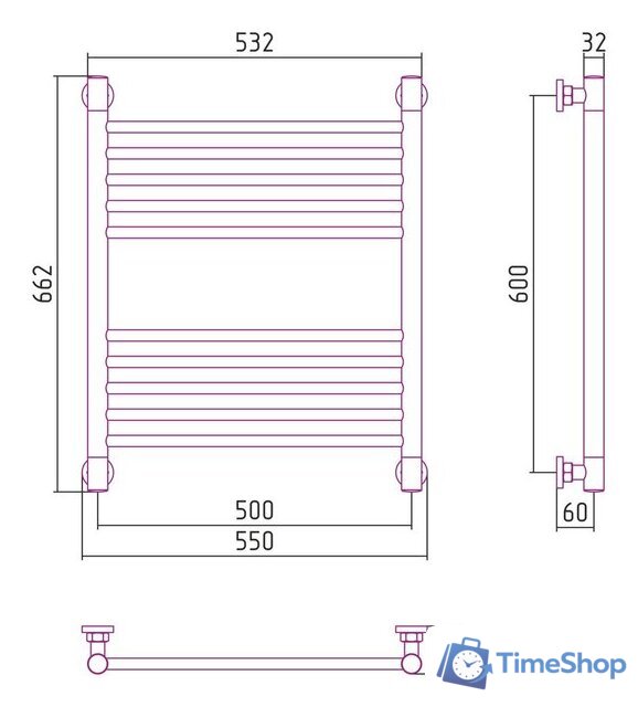 Полотенцесушитель Сунержа Богема+ прямая 600х500 032-0220-6050 - Изображение №3 — Интернет-магазин Time-Shop
