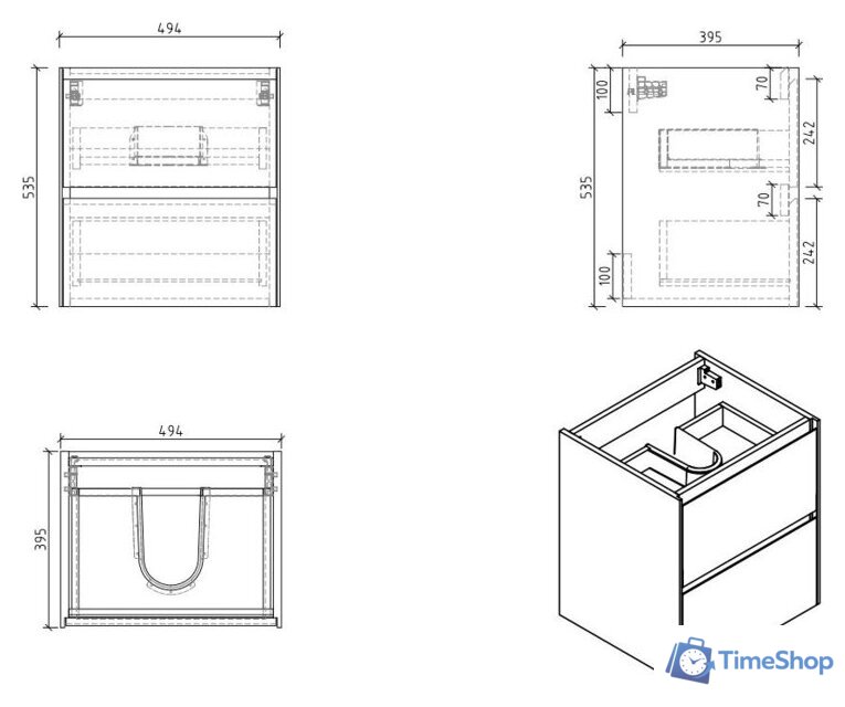  BelBagno Тумба под умывальник Pietra Mini-500-2C-SO-PT (stone) - Изображение №2 — Интернет-магазин Time-Shop