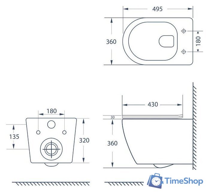 Унитаз подвесной Lauter Augsburg с жестким сиденьем Soft Close 21109EC (черный матовый, скрытое крепление) - Изображение №9 — Интернет-магазин Time-Shop