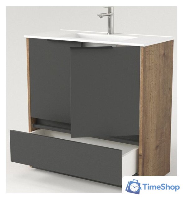  Дабер Тумба под умывальник 017 Тобага/Эридан 80 Т17.8Т.0.22Ч (дуб галифакс/серый/ручка черная) - Изображение №2 — Интернет-магазин Time-Shop