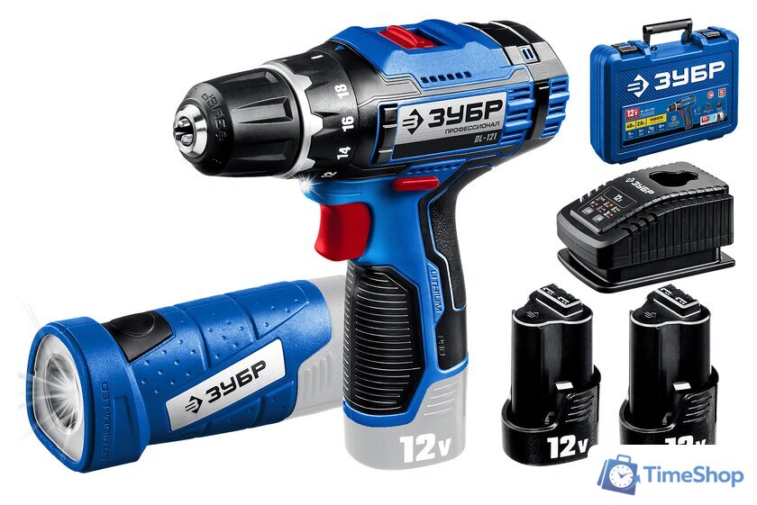 Дрель-шуруповерт Зубр Профессионал DL-121-22F (с 2-мя АКБ, LED фонарь, кейс) - Изображение №1 — Интернет-магазин Time-Shop