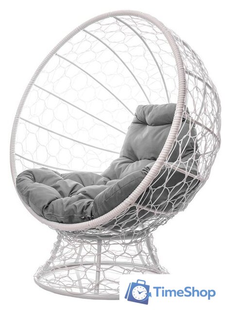 Кресло M-Group Кокос на подставке 11590109 (белый ротанг/серая подушка) - Изображение №1 — Интернет-магазин Time-Shop