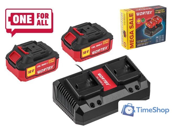 Аккумулятор с зарядным устройством Wortex 1329413 (18В/4.0 Ah + 18В) - Изображение №1 — Интернет-магазин Time-Shop