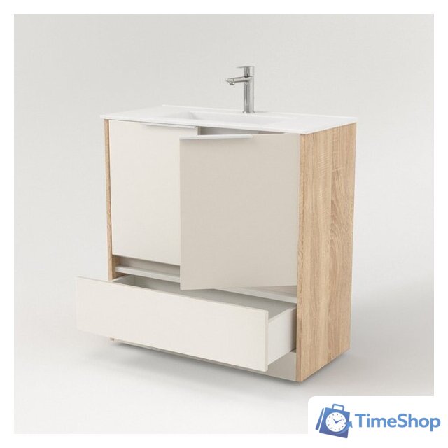  Дабер Тумба под умывальник 017 WeltWasser Deilbach 7517-70 Т17.7W.0.18Б (бежевый/дуб бардолино/ручка белая) - Изображение №2 — Интернет-магазин Time-Shop