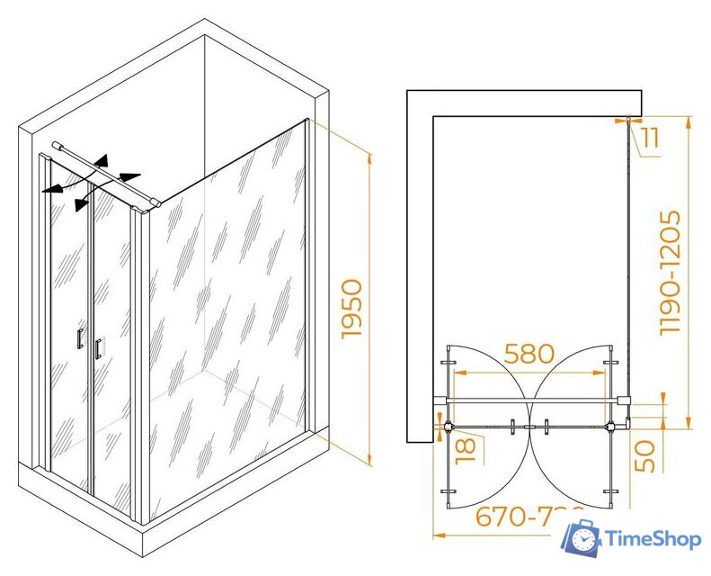 Душевой уголок RGW PA-144 (PA-104+Z-050-2+O-104) 060814472-011 70x120 (хром/прозрачное стекло) - Изображение №2 — Интернет-магазин Time-Shop