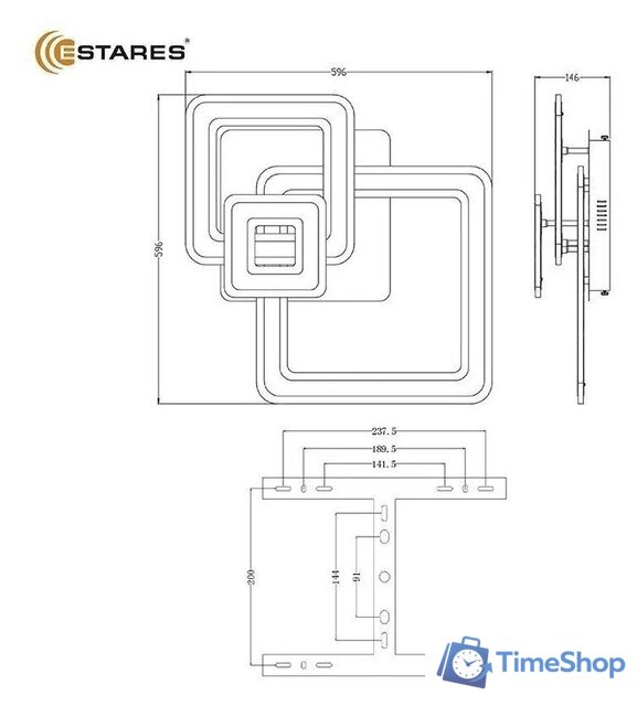 Припотолочная люстра Estares Triplex Square 124W 3S-APP-596x596x146-BLACK/WHITE-220-IP20 - Изображение №9 — Интернет-магазин Time-Shop
