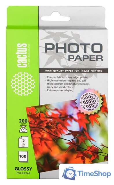 Фотобумага CACTUS Глянцевая A6 200 г/кв.м. 100 листов (CS-GA6200100) - Изображение №1 — Интернет-магазин Time-Shop