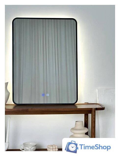 Зеркало с подсветкой  EMZE Smartphone 50х70 LED.UV.SMART.50.70.CHE.AF.4K (черный с УФ-окантовкой, подсветкой и антизапотеванием) - Изображение №11 — Интернет-магазин Time-Shop