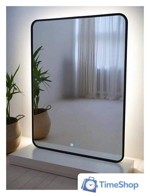 Зеркало с подсветкой  EMZE Smartphone 50х70 LED.UV.SMART.50.70.CHE.AF.4K (черный с УФ-окантовкой, подсветкой и антизапотеванием) - Изображение №9 — Интернет-магазин Time-Shop
