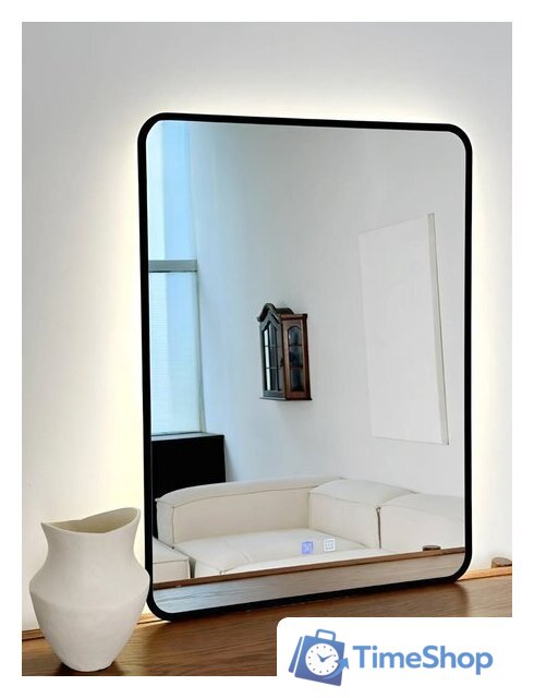 Зеркало с подсветкой  EMZE Smartphone 50х70 LED.UV.SMART.50.70.CHE.AF.4K (черный с УФ-окантовкой, подсветкой и антизапотеванием) - Изображение №12 — Интернет-магазин Time-Shop