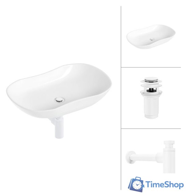 Умывальник Lauter 21570 + клапан 21190W + сифон 21635W (белый матовый) - Изображение №1 — Интернет-магазин Time-Shop