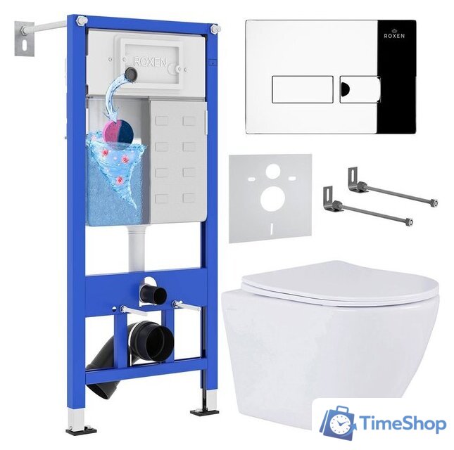 Унитаз подвесной Roxen Antares One Rimless 6 в 1 StounFix Dual Fresh 583589 (кнопка: хром) - Изображение №1 — Интернет-магазин Time-Shop