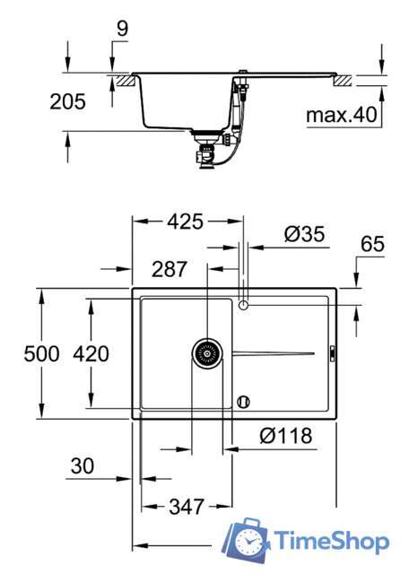 Кухонная мойка Grohe K400 50-C 78/50 1.0 31639AP0 (черный гранит) - Изображение №3 — Интернет-магазин Time-Shop