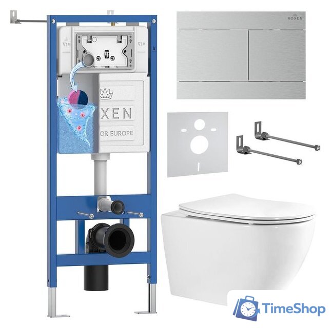 Унитаз подвесной Roxen Antares Tornado Long в комплекте с инсталляцией StounFix Dual Fresh 6 в 1 868459 (кнопка: сатин матовая) - Изображение №1 — Интернет-магазин Time-Shop
