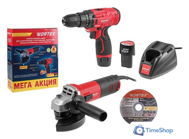  Wortex 1329386 (болгарка, шуруповерт, 2 АКБ) - Изображение №1 — Интернет-магазин Time-Shop