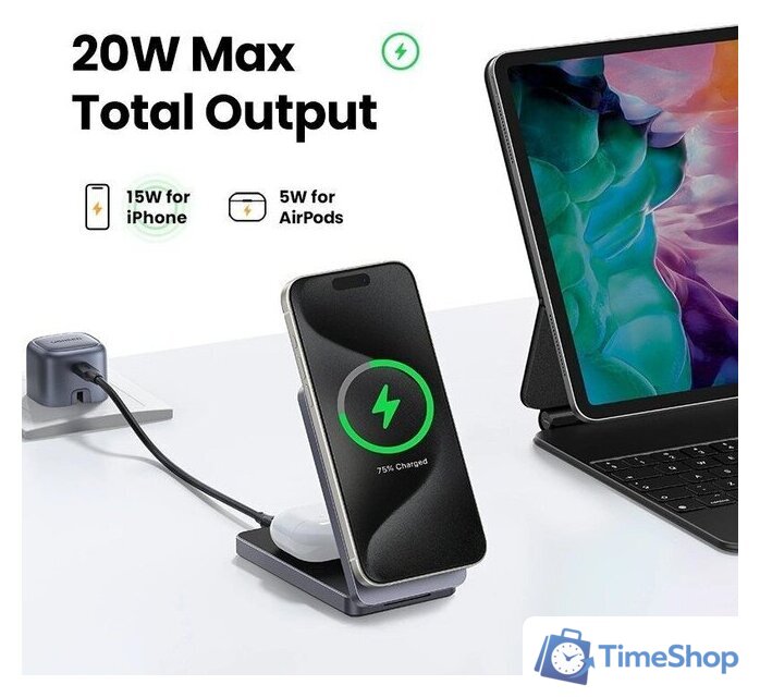 Беспроводное зарядное Ugreen W706 45023 (серый) - Изображение №4 — Интернет-магазин Time-Shop