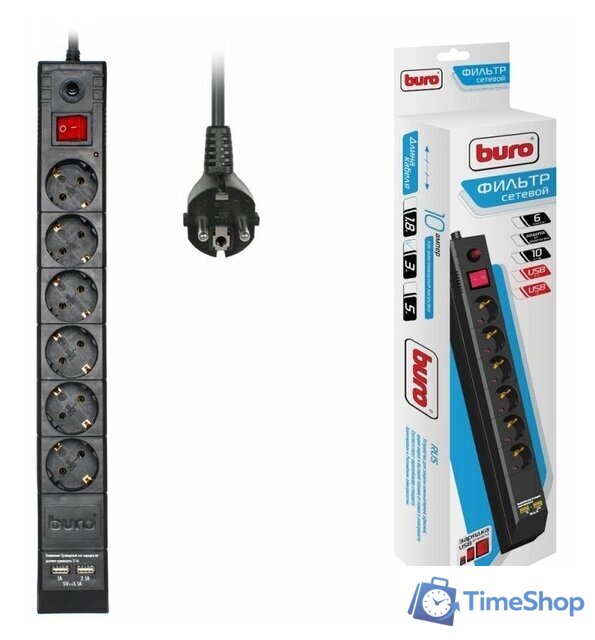 Сетевой фильтр Buro BU-SP3_USB_2A-B - Изображение №2 — Интернет-магазин Time-Shop