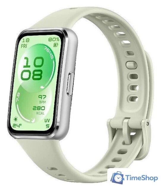 Фитнес-браслет Huawei Band 11 (серебристый алюминиевый корпус, с зеленым силиконовым ремешком, международная версия) - Изображение №1 — Интернет-магазин Time-Shop