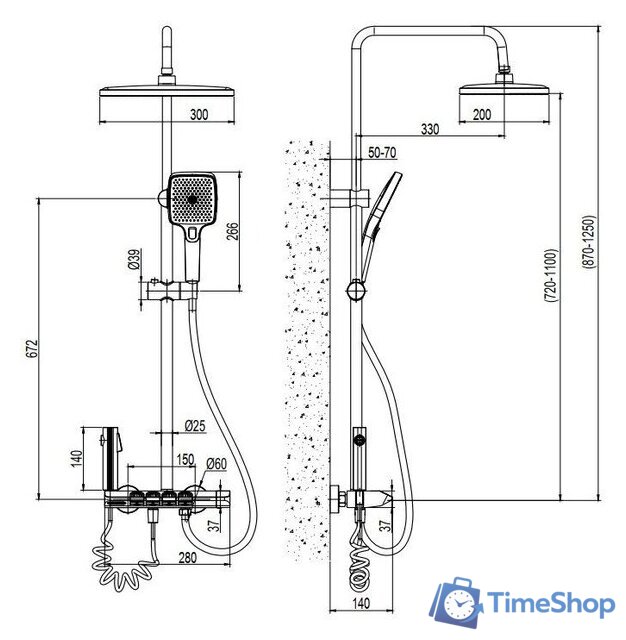 Душевая система  Ekko E2509-5 (сатин) - Изображение №2 — Интернет-магазин Time-Shop