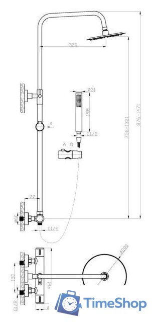 Душевая система  AV Engineering AVTHS2-P12-725A - Изображение №2 — Интернет-магазин Time-Shop