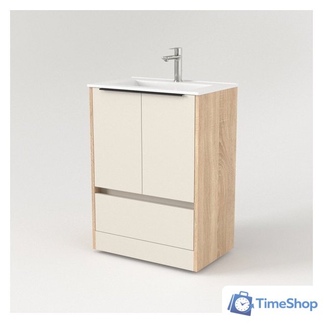  Дабер Тумба под умывальник 017 WeltWasser Deilbach 7517-70 Т17.7W.0.18Ч (бежевый/дуб бардолино/ручка черная) - Изображение №2 — Интернет-магазин Time-Shop